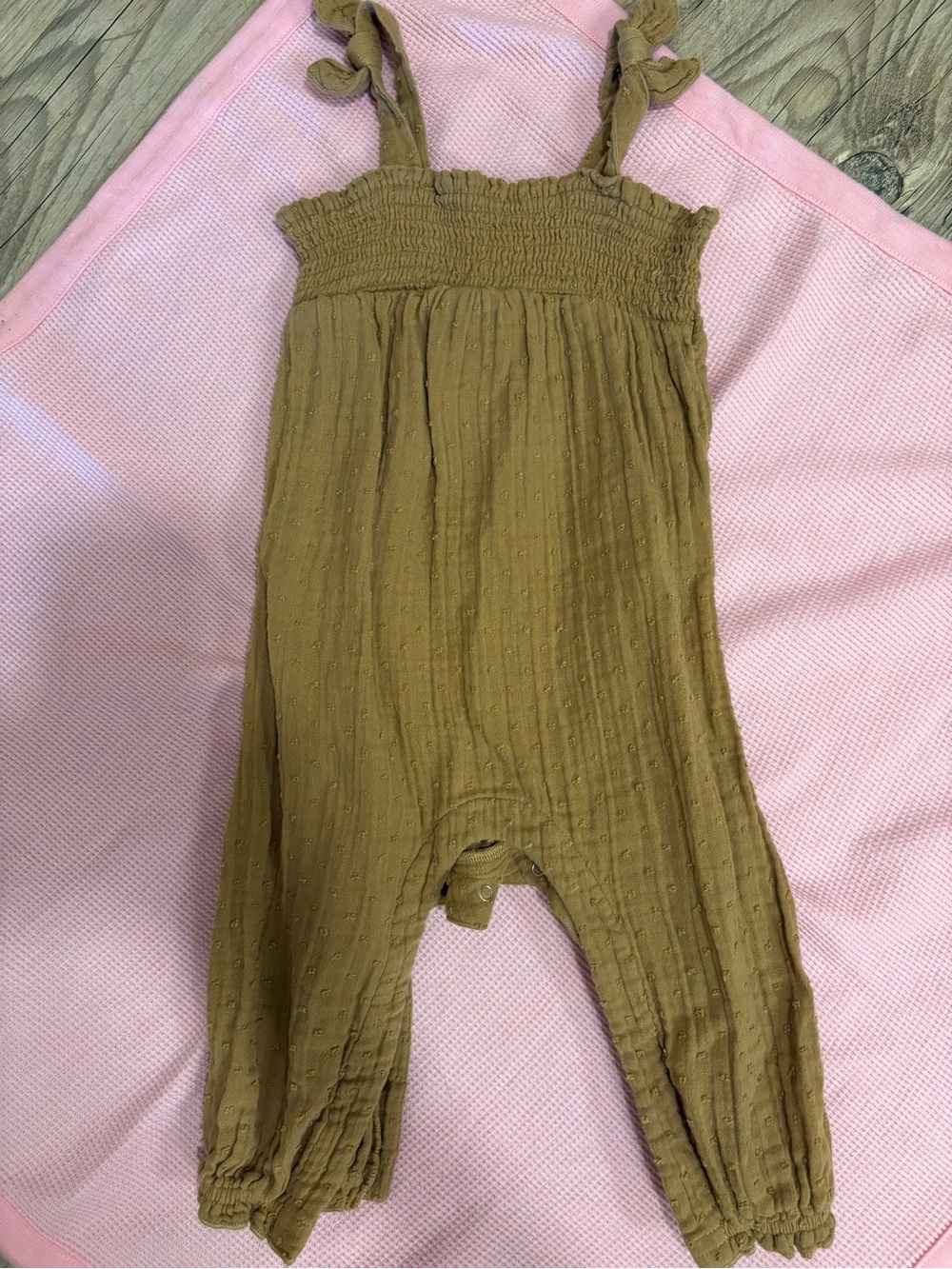 Old Navy Mustard Brown Smocked Strap Romper